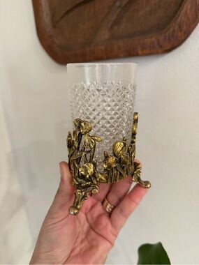 Vintage Godinger Brass Iris Glass Vase Holder Footed Floral Ornate Decor